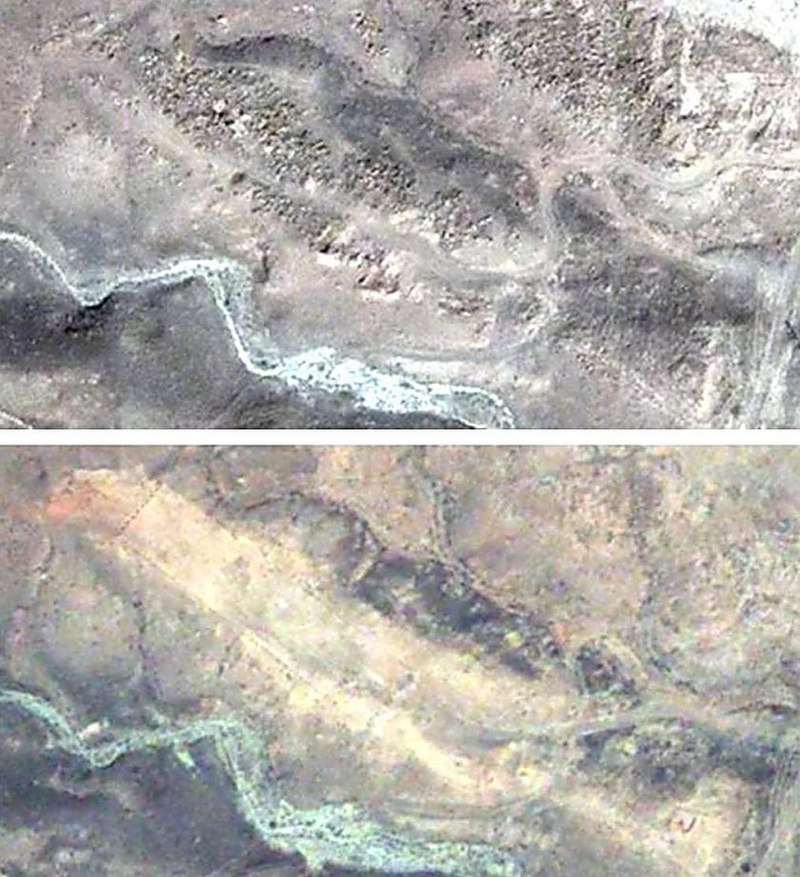 «Поле хачкаров» в Джульфе до и после разрушения (скриншоты Google Earth).