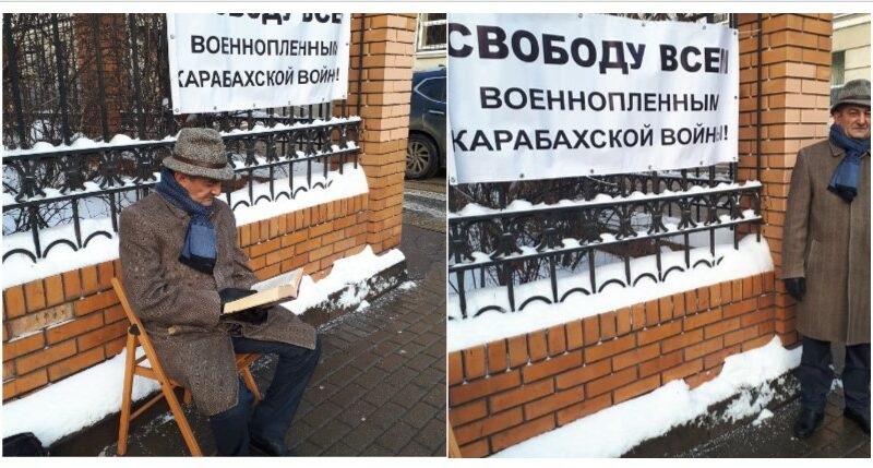 Российский армянин устроил одиночную акцию перед посольством Азербайджана 