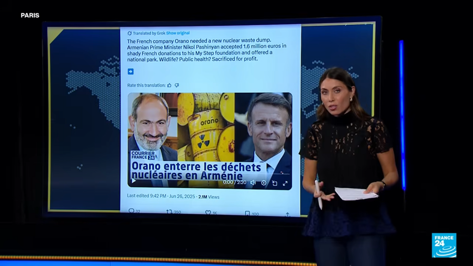 Телеканал France 24 опроверг ложную информацию о том, что Франция перевозила ядерные отходы в Армению Телеканал France 24 опроверг ложную информацию о том, что Франция перевозила ядерные отходы в Армению